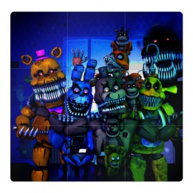 Магнитный плакат 3Х3 с принтом Five Nights At Freddy`s в Новосибирске, Полимерный материал с магнитным слоем | 9 деталей размером 9*9 см | five nights at freddys | foxy | аниматроники | игра | компьютерная игра | робот | фокси | фредди | чика