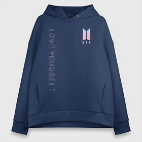 Женское худи Oversize хлопок с принтом BTS LOVE YOURSELF в Новосибирске, френч-терри — 70% хлопок, 30% полиэстер. Мягкий теплый начес внутри —100% хлопок | боковые карманы, эластичные манжеты и нижняя кромка, капюшон на магнитной кнопке | bangtan boys | bt21 | bts | bts army | bts stickers | j hope | jimin | jin | jungkook | k pop | rap monster | rapmon | suga | v | бтс | корея | стикеры bts