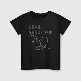 Детская футболка хлопок с принтом BTS LOVE YOURSELF в Новосибирске, 100% хлопок | круглый вырез горловины, полуприлегающий силуэт, длина до линии бедер | Тематика изображения на принте: bangtan boys | bt21 | bts | bts army | bts stickers | j hope | jimin | jin | jungkook | k pop | rap monster | rapmon | suga | v | бтс | корея | стикеры bts