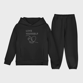 Детский костюм хлопок Oversize с принтом BTS LOVE YOURSELF в Новосибирске,  |  | Тематика изображения на принте: bangtan boys | bt21 | bts | bts army | bts stickers | j hope | jimin | jin | jungkook | k pop | rap monster | rapmon | suga | v | бтс | корея | стикеры bts