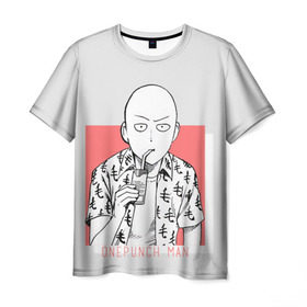 Мужская футболка 3D с принтом Saitama (One-Punch Man) Ванпач в Новосибирске, 100% полиэфир | прямой крой, круглый вырез горловины, длина до линии бедер | ванпач | ванпачнем | оппаи