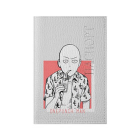 Обложка для паспорта матовая кожа с принтом Saitama (One-Punch Man) Ванпач в Новосибирске, натуральная матовая кожа | размер 19,3 х 13,7 см; прозрачные пластиковые крепления | ванпач | ванпачнем | оппаи