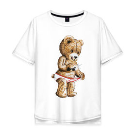 Мужская футболка хлопок Oversize с принтом Nasty bear в Новосибирске, 100% хлопок | свободный крой, круглый ворот, “спинка” длиннее передней части | медведь | мишка | плюшевый | селфи | тедди