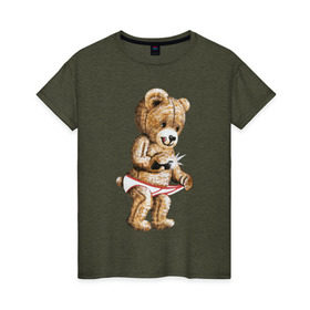 Женская футболка хлопок с принтом Nasty bear в Новосибирске, 100% хлопок | прямой крой, круглый вырез горловины, длина до линии бедер, слегка спущенное плечо | медведь | мишка | плюшевый | селфи | тедди