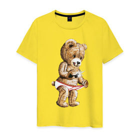 Мужская футболка хлопок с принтом Nasty bear в Новосибирске, 100% хлопок | прямой крой, круглый вырез горловины, длина до линии бедер, слегка спущенное плечо. | медведь | мишка | плюшевый | селфи | тедди