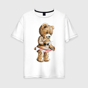 Женская футболка хлопок Oversize с принтом Nasty bear в Новосибирске, 100% хлопок | свободный крой, круглый ворот, спущенный рукав, длина до линии бедер
 | медведь | мишка | плюшевый | селфи | тедди