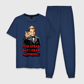 Мужская пижама хлопок с принтом Gatsby в Новосибирске, 100% хлопок | брюки и футболка прямого кроя, без карманов, на брюках мягкая резинка на поясе и по низу штанин
 | Тематика изображения на принте: leonardo dicaprio | the great gatsby | великий гэтсби | леонардо дикаприо
