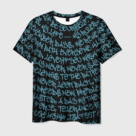 Мужская футболка 3D с принтом Каллиграфити в Новосибирске, 100% полиэфир | прямой крой, круглый вырез горловины, длина до линии бедер | арт | буквы | граффити | каллиграфия | лампас | неон | покрас | слова | стритарт | текст | улица