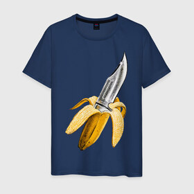 Мужская футболка хлопок с принтом BANANA в Новосибирске, 100% хлопок | прямой крой, круглый вырез горловины, длина до линии бедер, слегка спущенное плечо. | Тематика изображения на принте: banana | knife | pop art | банан | нож | оружие | поп арт