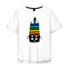 Мужская футболка хлопок Oversize с принтом Rainbow cat в Новосибирске, 100% хлопок | свободный крой, круглый ворот, “спинка” длиннее передней части | black | cat | cool | creative | dark | design | halloween | hype | kitten | rainbow | vanguard | авангард | дизайн | кот | котенок | кошка | креатив | круто | радуга | темный | хайп | хэллоуин | черный
