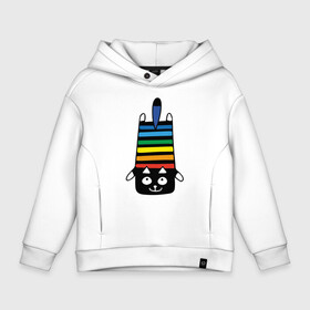 Детское худи Oversize хлопок с принтом Rainbow cat в Новосибирске, френч-терри — 70% хлопок, 30% полиэстер. Мягкий теплый начес внутри —100% хлопок | боковые карманы, эластичные манжеты и нижняя кромка, капюшон на магнитной кнопке | black | cat | cool | creative | dark | design | halloween | hype | kitten | rainbow | vanguard | авангард | дизайн | кот | котенок | кошка | креатив | круто | радуга | темный | хайп | хэллоуин | черный