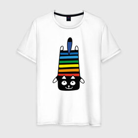 Мужская футболка хлопок с принтом Rainbow cat в Новосибирске, 100% хлопок | прямой крой, круглый вырез горловины, длина до линии бедер, слегка спущенное плечо. | black | cat | cool | creative | dark | design | halloween | hype | kitten | rainbow | vanguard | авангард | дизайн | кот | котенок | кошка | креатив | круто | радуга | темный | хайп | хэллоуин | черный