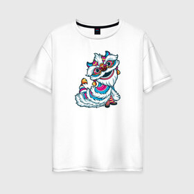 Женская футболка хлопок Oversize с принтом Танец льва (Китай) в Новосибирске, 100% хлопок | свободный крой, круглый ворот, спущенный рукав, длина до линии бедер
 | дракон | красный | лев | национальный | танец