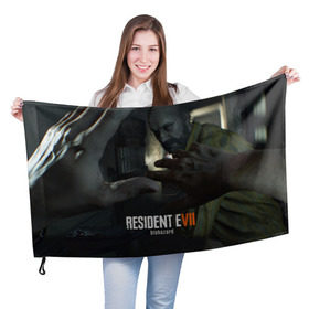 Флаг 3D с принтом Resident Evil 7 BIOHAZARD в Новосибирске, 100% полиэстер | плотность ткани — 95 г/м2, размер — 67 х 109 см. Принт наносится с одной стороны | biohazard | biohazard 7 | crocodile | fang | game | hand | monster | new umbrella | resident evil | resident evil 7 | umbrella | umbrella corp | umbrella corporation | zombie