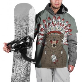 Накидка на куртку 3D с принтом Медведь индеец в Новосибирске, 100% полиэстер |  | Тематика изображения на принте: animal | bear | braids | feathers | in | взгляд | голова | графика | дикий | животное | индеец | ирокез | картинка | косы | красивый | крутой | лучший | медведь | мода | модный | молодёжная | орнамент | перья | природа