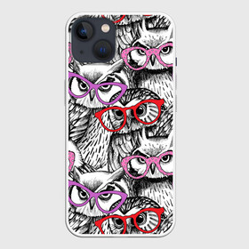 Чехол для iPhone 13 с принтом Совы в Новосибирске,  |  | birds | li | night | owls | predators | red | белый | взгляд | горошек | графика | картинка | красивый | красный | крутой | лучший | мода | модный | молодёжная | ночные | очки | птицы | рисунок | розовый | сила | сиреневый