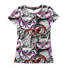 Женская футболка 3D с принтом Совы в Новосибирске, 100% полиэфир ( синтетическое хлопкоподобное полотно) | прямой крой, круглый вырез горловины, длина до линии бедер | birds | li | night | owls | predators | red | белый | взгляд | горошек | графика | картинка | красивый | красный | крутой | лучший | мода | модный | молодёжная | ночные | очки | птицы | рисунок | розовый | сила | сиреневый