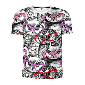 Мужская футболка 3D спортивная с принтом Совы в Новосибирске, 100% полиэстер с улучшенными характеристиками | приталенный силуэт, круглая горловина, широкие плечи, сужается к линии бедра | birds | li | night | owls | predators | red | белый | взгляд | горошек | графика | картинка | красивый | красный | крутой | лучший | мода | модный | молодёжная | ночные | очки | птицы | рисунок | розовый | сила | сиреневый