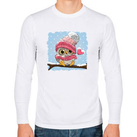 Мужской лонгслив хлопок с принтом Зимний Совёнок в Новосибирске, 100% хлопок |  | зима | лапочка | маленький | метель | милый | мимими | перья | птенчик | птица | сердечко | снег | снежинка | сова | филин | шапка