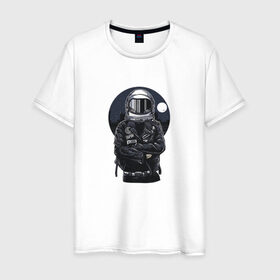 Мужская футболка хлопок с принтом Biker Astronaut в Новосибирске, 100% хлопок | прямой крой, круглый вырез горловины, длина до линии бедер, слегка спущенное плечо. | астронавт | байкер | вселенная | звезды | космонавт | космос | косуха | крутой | луна | наса | рок | шлем