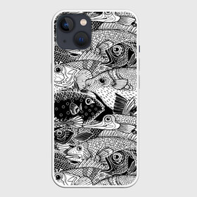 Чехол для iPhone 13 с принтом Рыбы в Новосибирске,  |  | beautiful | best | cool | depth | fashio | fish | graphics | pattern | picture | trendy | underwater | water | world | youth | белый | вода | глубина | графика | картинка | красивый | крутой | лучший | мир | мода | модный | молодёжная | подводный | рисуно