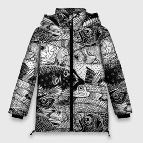 Женская зимняя куртка 3D с принтом Рыбы в Новосибирске, верх — 100% полиэстер; подкладка — 100% полиэстер; утеплитель — 100% полиэстер | длина ниже бедра, силуэт Оверсайз. Есть воротник-стойка, отстегивающийся капюшон и ветрозащитная планка. 

Боковые карманы с листочкой на кнопках и внутренний карман на молнии | beautiful | best | cool | depth | fashio | fish | graphics | pattern | picture | trendy | underwater | water | world | youth | белый | вода | глубина | графика | картинка | красивый | крутой | лучший | мир | мода | модный | молодёжная | подводный | рисуно