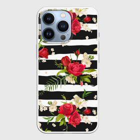 Чехол для iPhone 13 Pro с принтом Розы и орхидеи в Новосибирске,  |  | flowers | orchi | roses | белый | букеты | графика | зелёный | искусство | картинка | красивый | красный | крутой | листья | мода | модный | молодёжная | орнамент | орхидеи | полосы | рисунок | розы | рукоделие