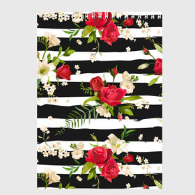 Скетчбук с принтом Розы и орхидеи в Новосибирске, 100% бумага
 | 48 листов, плотность листов — 100 г/м2, плотность картонной обложки — 250 г/м2. Листы скреплены сверху удобной пружинной спиралью | flowers | orchi | roses | белый | букеты | графика | зелёный | искусство | картинка | красивый | красный | крутой | листья | мода | модный | молодёжная | орнамент | орхидеи | полосы | рисунок | розы | рукоделие