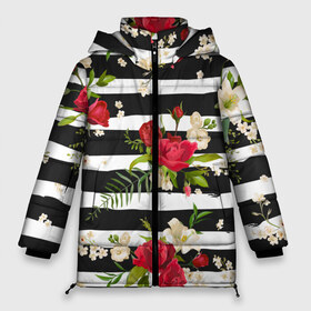 Женская зимняя куртка 3D с принтом Розы и орхидеи в Новосибирске, верх — 100% полиэстер; подкладка — 100% полиэстер; утеплитель — 100% полиэстер | длина ниже бедра, силуэт Оверсайз. Есть воротник-стойка, отстегивающийся капюшон и ветрозащитная планка. 

Боковые карманы с листочкой на кнопках и внутренний карман на молнии | flowers | orchi | roses | белый | букеты | графика | зелёный | искусство | картинка | красивый | красный | крутой | листья | мода | модный | молодёжная | орнамент | орхидеи | полосы | рисунок | розы | рукоделие