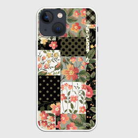 Чехол для iPhone 13 mini с принтом Лоскутный орнамент в Новосибирске,  |  | branches | flor | flowers | leaves | ветки | геометрический | горошек | графика | искусство | картинка | клетка | красивый | крутой | листья | мода | модный | молодёжная | орнамент | рисунок | розы | рукоделие | стиль