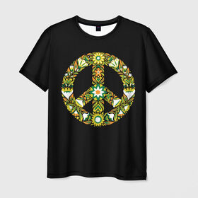 Мужская футболка 3D с принтом Пацифист в Новосибирске, 100% полиэфир | прямой крой, круглый вырез горловины, длина до линии бедер | flowers | pa | ветки | графика | знак | искусство | картинка | красивый | крутой | листья | логотип | мода | модный | молодёжная | орнамент | пацифист | полосатый | рисунок | розы | рукоделие | символ | стиль