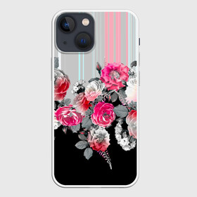 Чехол для iPhone 13 mini с принтом Розы в Новосибирске,  |  | branches | flora | flowers | leaves | ornament | patterns | ветки | графика | искусство | картинка | красивый | крутой | листья | мода | модный | молодёжная | орнамент | полосатый | рисунок | розы | рукоделие | стиль