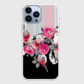 Чехол для iPhone 13 Pro Max с принтом Розы в Новосибирске,  |  | branches | flora | flowers | leaves | ornament | patterns | ветки | графика | искусство | картинка | красивый | крутой | листья | мода | модный | молодёжная | орнамент | полосатый | рисунок | розы | рукоделие | стиль