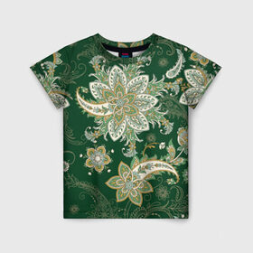 Детская футболка 3D с принтом Экзотический орнамент в Новосибирске, 100% гипоаллергенный полиэфир | прямой крой, круглый вырез горловины, длина до линии бедер, чуть спущенное плечо, ткань немного тянется | bran | exotic | fairytale | fantasy | flowers | ветки | графика | зелёный | искусство | картинка | красивый | крутой | листья | мода | модный | молодёжная | орнамент | рисунок | рукоделие | сказка | стиль | творчество