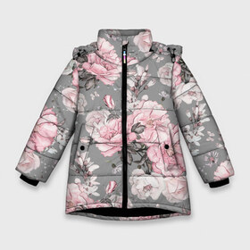 Зимняя куртка для девочек 3D с принтом Розовые розы в Новосибирске, ткань верха — 100% полиэстер; подклад — 100% полиэстер, утеплитель — 100% полиэстер. | длина ниже бедра, удлиненная спинка, воротник стойка и отстегивающийся капюшон. Есть боковые карманы с листочкой на кнопках, утяжки по низу изделия и внутренний карман на молнии. 

Предусмотрены светоотражающий принт на спинке, радужный светоотражающий элемент на пуллере молнии и на резинке для утяжки. | bouquets | color | gray | leave | lowers | ornament | patterns | pink | roses | букеты | графика | искусство | картинка | красивый | крутой | листья | мода | модный | молодёжная | орнамент | рисунок | розовые | розы | рукоделие | серый