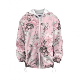 Детская куртка 3D с принтом Розовые розы в Новосибирске, 100% полиэстер | застежка — молния, подол и капюшон оформлены резинкой с фиксаторами, по бокам — два кармана без застежек, один потайной карман на груди, плотность верхнего слоя — 90 г/м2; плотность флисового подклада — 260 г/м2 | bouquets | color | gray | leave | lowers | ornament | patterns | pink | roses | букеты | графика | искусство | картинка | красивый | крутой | листья | мода | модный | молодёжная | орнамент | рисунок | розовые | розы | рукоделие | серый