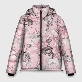 Мужская зимняя куртка 3D с принтом Розовые розы в Новосибирске, верх — 100% полиэстер; подкладка — 100% полиэстер; утеплитель — 100% полиэстер | длина ниже бедра, свободный силуэт Оверсайз. Есть воротник-стойка, отстегивающийся капюшон и ветрозащитная планка. 

Боковые карманы с листочкой на кнопках и внутренний карман на молнии. | bouquets | color | gray | leave | lowers | ornament | patterns | pink | roses | букеты | графика | искусство | картинка | красивый | крутой | листья | мода | модный | молодёжная | орнамент | рисунок | розовые | розы | рукоделие | серый