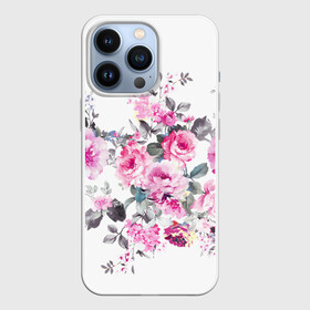 Чехол для iPhone 13 Pro с принтом Розовые розы в Новосибирске,  |  | bouquets | color | gray | leave | lowers | ornament | patterns | pink | roses | букеты | графика | искусство | картинка | красивый | крутой | листья | мода | модный | молодёжная | орнамент | рисунок | розовые | розы | рукоделие | серый