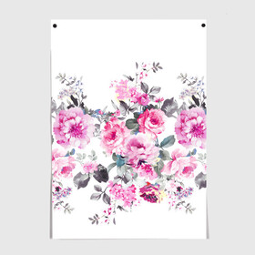 Постер с принтом Розовые розы  в Новосибирске, 100% бумага
 | бумага, плотность 150 мг. Матовая, но за счет высокого коэффициента гладкости имеет небольшой блеск и дает на свету блики, но в отличии от глянцевой бумаги не покрыта лаком | bouquets | color | gray | leave | lowers | ornament | patterns | pink | roses | букеты | графика | искусство | картинка | красивый | крутой | листья | мода | модный | молодёжная | орнамент | рисунок | розовые | розы | рукоделие | серый