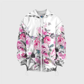 Детская куртка 3D с принтом Розовые розы в Новосибирске, 100% полиэстер | застежка — молния, подол и капюшон оформлены резинкой с фиксаторами, по бокам — два кармана без застежек, один потайной карман на груди, плотность верхнего слоя — 90 г/м2; плотность флисового подклада — 260 г/м2 | bouquets | color | gray | leave | lowers | ornament | patterns | pink | roses | букеты | графика | искусство | картинка | красивый | крутой | листья | мода | модный | молодёжная | орнамент | рисунок | розовые | розы | рукоделие | серый