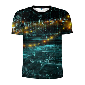 Мужская футболка 3D спортивная с принтом Формулы в пространстве в Новосибирске, 100% полиэстер с улучшенными характеристиками | приталенный силуэт, круглая горловина, широкие плечи, сужается к линии бедра | Тематика изображения на принте: mathematica | алгебра | геометрия | математик | математика | наука | технарь | формула