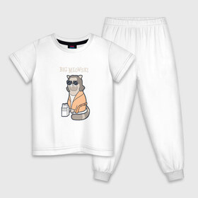 Детская пижама хлопок с принтом Big Meowski в Новосибирске, 100% хлопок |  брюки и футболка прямого кроя, без карманов, на брюках мягкая резинка на поясе и по низу штанин
 | большой лебовски | боулинг | дюдя | кино | комедия | кот | котейка | котенок | котэ | кошка | молоко | хиппи | чувак | юмор