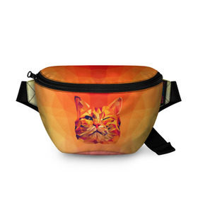 Поясная сумка 3D с принтом Подмигивающий кот (Low Poly) в Новосибирске, 100% полиэстер | плотная ткань, ремень с регулируемой длиной, внутри несколько карманов для мелочей, основное отделение и карман с обратной стороны сумки застегиваются на молнию | cat | fox | kitty | low | lowpoly | poly | веселая | геометрия | грозовой кошак | желтая | кот | котейка | котофей | кошак | лиса | любителям кошек | низкополигональный | позитив | прикольная | рисунок | рыжая | узор