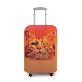 Чехол для чемодана 3D с принтом Подмигивающий кот (Low Poly) в Новосибирске, 86% полиэфир, 14% спандекс | двустороннее нанесение принта, прорези для ручек и колес | cat | fox | kitty | low | lowpoly | poly | веселая | геометрия | грозовой кошак | желтая | кот | котейка | котофей | кошак | лиса | любителям кошек | низкополигональный | позитив | прикольная | рисунок | рыжая | узор