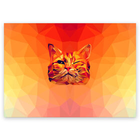 Поздравительная открытка с принтом Подмигивающий кот (Low Poly) в Новосибирске, 100% бумага | плотность бумаги 280 г/м2, матовая, на обратной стороне линовка и место для марки
 | Тематика изображения на принте: cat | fox | kitty | low | lowpoly | poly | веселая | геометрия | грозовой кошак | желтая | кот | котейка | котофей | кошак | лиса | любителям кошек | низкополигональный | позитив | прикольная | рисунок | рыжая | узор