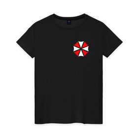 Женская футболка хлопок с принтом UMBRELLA CORP (НА СПИНЕ) в Новосибирске, 100% хлопок | прямой крой, круглый вырез горловины, длина до линии бедер, слегка спущенное плечо | ada wong | biohazard | game | gamer | leon | logo | mistic | raccoon city | re2 | resident evil 2 | rpd | stars | umbrella | ада вонг | амбрелла | зомби | игра | мистика | ужасы
