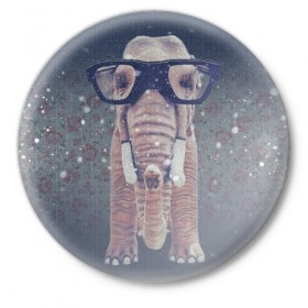 Значок с принтом Слон в очках в Новосибирске,  металл | круглая форма, металлическая застежка в виде булавки | 