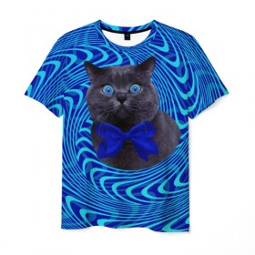 Мужская футболка 3D с принтом Гипнотический кот в Новосибирске, 100% полиэфир | прямой крой, круглый вырез горловины, длина до линии бедер | big | арт | крупные арты | крупные принты | сумасшедшие арты