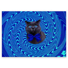 Поздравительная открытка с принтом Гипнотический кот в Новосибирске, 100% бумага | плотность бумаги 280 г/м2, матовая, на обратной стороне линовка и место для марки
 | big | арт | крупные арты | крупные принты | сумасшедшие арты