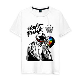 Мужская футболка хлопок с принтом Daft Punk в Новосибирске, 100% хлопок | прямой крой, круглый вырез горловины, длина до линии бедер, слегка спущенное плечо. | daft punk | electronic | house | human | music | robot | дафт панк | музыка | синти поп | хаус | электроника